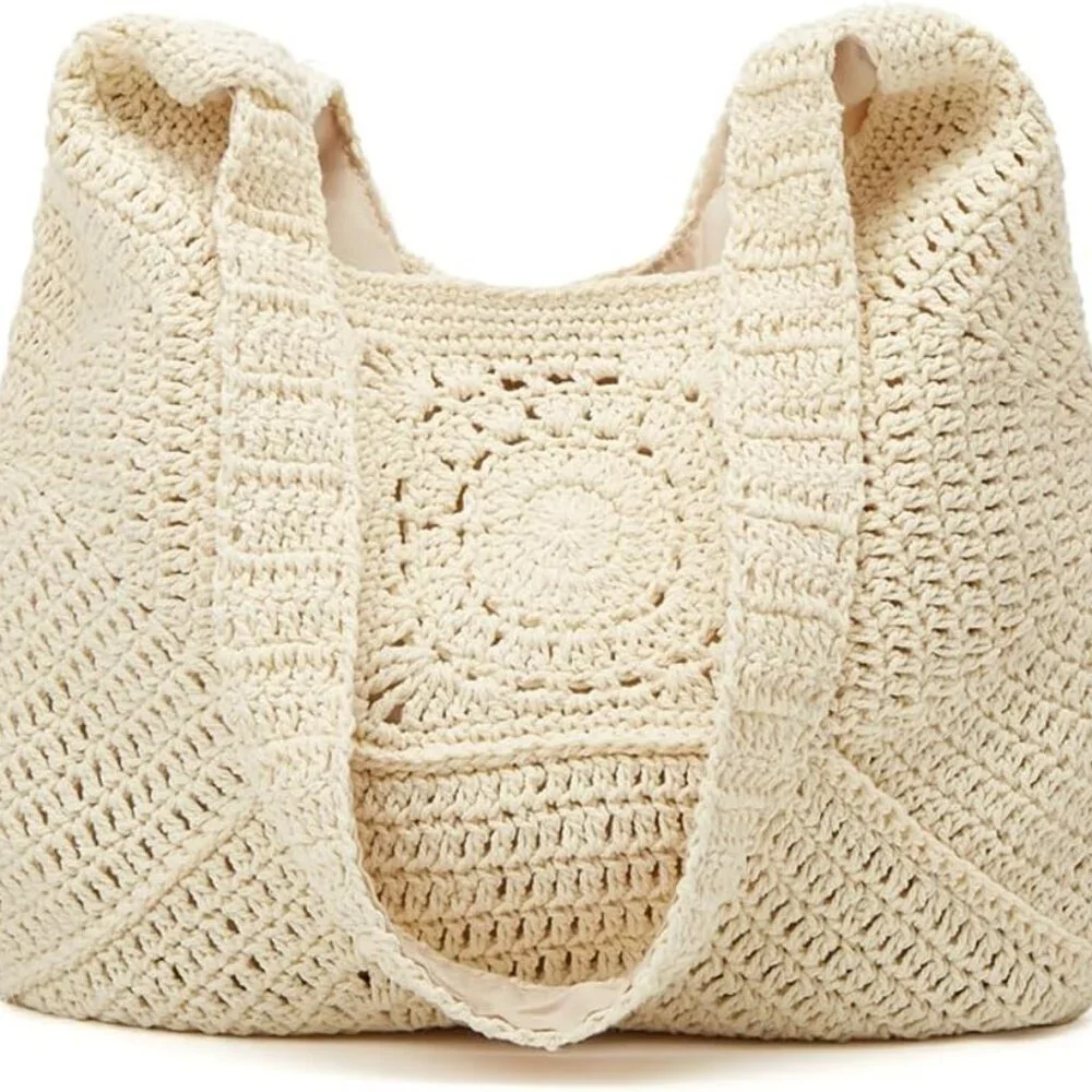 Women Straw Beach Bag Cotton Woven Tote Casual Summer Handbag Shoulder